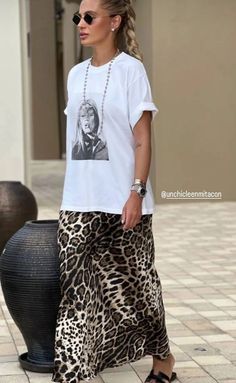 Crewneck Outfit, Stile Boho Chic, Leopard Print Skirt, Print Skirt