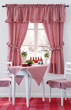 red and white checkered kitchen curtains in front of a window