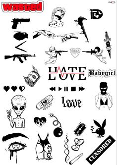 various black and white stickers that say love