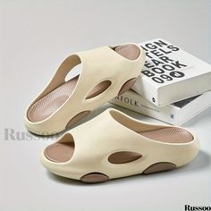 Russoo - Stylish Mens Color-Blocked Open Toe Platform Slides: Versatile, Quick-Drying, Anti-Skid Soft Sole Slippers for Indoor and Outdoor Wear Beige Slides For Summer Outdoor, Casual Beige Synthetic Slides, Beige Non-slip Casual Sandals, Casual Cream Slides With Textured Footbed, Casual Beige Slide Slippers, Casual Beige Slip-on Slides, Casual Cream Synthetic Slides, Casual Cream Slip-on Slides, Casual Beige Flat Slides