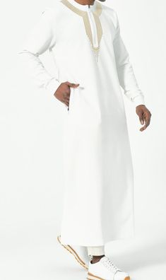 Embroidered Long Thobe for Muslim Men Kamees