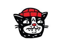 a black and white cat with a red hat on it's head is shown