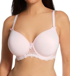 Ultra-soft, seamless underwire cups with lovely embroidery accents along sides and bottom for an elegant touch. A J-hook converts bra to a racerback. Perfect for full busted and plus size women. Contour/t-shirt cups have underwires and light padding for modesty, shape and support. Lace embroidery at underside of smooth, flexible cups. Center - tall, wide, two-ply embroidered mesh with ribbon and rose detail at top, and an arched underside for high tummy comfort. Sewn-on elastic underband keeps f Full Cup Pink Nursing Bra With Padded Cups, Pink Full Cup Nursing Bra With Padded Cups, Pink Underwire Bra With Removable Cups, Elegant Pink Nursing Bra With Built-in Bra, Elegant Pink Nursing Bra With Removable Pads, Elegant Fitted Pink Nursing Bra, Feminine Padded Underwire Bra, Pink Feminine Bra With Removable Cups, Elegant Padded Pink Bra