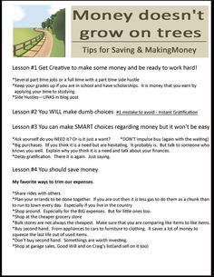 a poster with the words money doesn't grow on trees tips for saving and making money