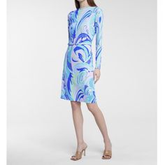 Emilio Pucci Muli Color Print Long Sleeve Belted Dress Size 6 / 40 Nwts! Condition: New With Tags. Can Be Worn With Or Without The Belt. Designer Blue Silk Dresses, Designer Blue Formal Dresses, Sheer Long Sleeve Dress, Long Sleeve Jersey Dress, Cat Clothing, Business Attire Women, Long Sleeve Sheath Dress, Wear To Work Dress, Womens Sheath Dress