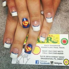 Superman Superman Nails Acrylic, Superman Nails, Nails Makeup, Nerd Girl, Hair Nails, Nails Acrylic, Nail Tech, Skin Makeup, Hair And Nails