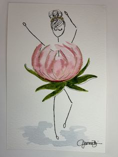 a drawing of a ballerina holding a large flower in her hand with the word dance on it