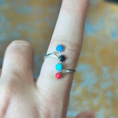 native made Bohemian Adjustable Stackable Turquoise Ring, Adjustable Stackable Bohemian Turquoise Ring, Adjustable Red Turquoise Ring As Gift, Adjustable Handmade Turquoise Promise Ring, Adjustable Multicolor Turquoise Ring, Adjustable Multicolor Turquoise Bohemian Ring, Adjustable Multicolor Turquoise Ring In Southwestern Style, Adjustable Multicolor Artisan Turquoise Ring, Southwestern Style Adjustable Open Ring