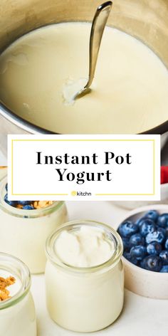 an image of instant pot yogurt with blueberries and almonds in it