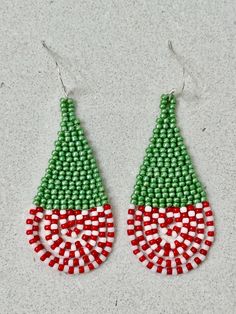 the beaded earrings are green, red and white