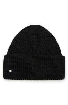 A polished metal spade logo marks the front of this ribbed beanie styled in a classic cuffed silhouette. 45% acrylic, 30% wool, 25% recycled acrylic Hand wash, dry flat Imported Classic Solid Beanie For Fall, Classic Soft Knit Beanie, Classic Solid Color Fall Beanie, Classic Ribbed Beanie Cap, Classic Winter Beanie With Ribbed Cuffs, Classic Solid Beanie For Cold Weather, Classic Beanie For Cold Weather, Classic Beanie With Ribbed Cuffs, Spade Logo