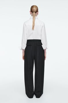 PINSTRIPED TAILORED PANTS - BLACK / PINSTRIPED - Trousers - COS Belted Cape, Denim T Shirt, Accessories Bags Shoes, Women Magazines, Tailored Pants, Leg Pants, Short Suit, Short Shirts, Cardigan Coat