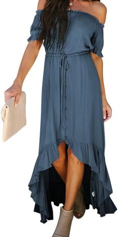 Suitable length, soft solid color and skin-friendly fabric, this is a cocktail dress that combines comfort and style.  #affiliatelink Beach Dress Casual, High Low Maxi Dress, Short Sleeve Maxi Dresses, Big Party, Maxi Dresses Casual, Evening Party Dress, Boho Women, Maxi Dress With Sleeves, Two Piece Dress