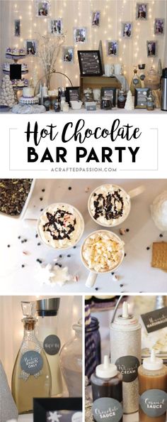 an assortment of chocolate bar party food and decorations