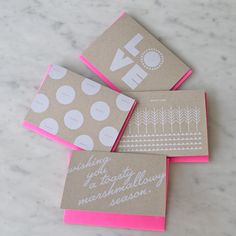 four greeting cards with the words love on them