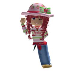 a girl in a pink hat and striped shirt is flying through the air