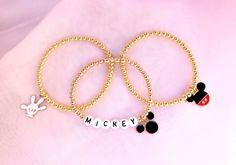 mickey mouse custom beaded bracelets 14k fill Mickey Beaded Bracelet, Jewelry Lookbook, Beaded Jewelry, Craft Projects, Jewelry Bracelets, San Francisco, Etsy Accessories, Lookbook, Accessory Gift