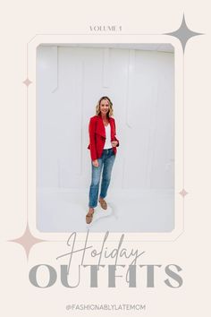 blazer mules straight legged jeans Christmas fashion Holiday Outfits For Women, Straight Legged Jeans, Holiday Outfit Inspiration, Casual Holiday Outfits, Holiday Outfit Ideas, Affordable Outfits, Casual Outfits For Moms