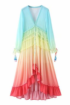 'Patricia' V-Neck Gradient Ruffled Dress (2 Colors) Multicolor V-neck Midi Dress With Ruffle Hem, Flowy Multicolor Midi Dress With Ruffles, Multicolor Ruffled Maxi Dress, Spring Long Maxi Dress With Ruffles, Spring Long Ruffled Maxi Dress, Long Ruffled Maxi Dress For Spring, Multicolor Ruffle Hem Maxi Dress For Spring, Spring Multicolor Maxi Dress With Ruffle Hem, Multicolor Ruffle Hem Maxi Dress For Summer