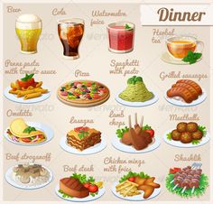 a poster with different types of food and drinks on it's sides - food objects