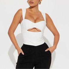 Gorgeous Cut Out Top Fitted White Cutout Tops, Chic White Cutout Tops, Trendy White Cutout Tops, Modern White Party Tops, Modern White Party Top, Fashion Nova Tops, Cut Out Top, Work Tops, Work It