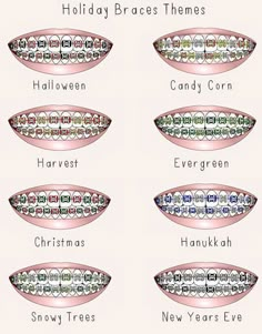 Braces Colors For Christmas, Holiday Braces Colors, August Braces Colors, Braces Combination Colors, Invisible Teeth Braces, Braces Ideas, Braces Bands