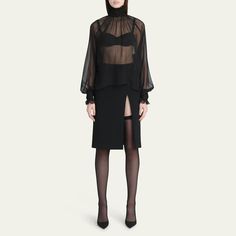 Dolce&Gabbana sheer chiffon blouse features a smocked collar and cuffs  Turtleneck Long sleeves Mid-length  Loose fit  Silk Made in Italy Sheer Chiffon Blouse, Smocked Blouse, Smock Blouse, Sheer Chiffon, Chiffon Blouse, Collar And Cuff, Mid Length, Smocking, Dolce And Gabbana