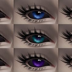 many different pictures of an eye with blue and green eyeshades, including the iris