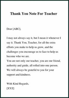 a thank letter to someone for their teacher