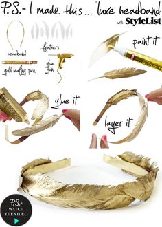 {DIY Feather Headband} Toga Party, Headband Diy, Astuces Diy, Feather Headband, Gold Feathers, Gold Diy, Gold Headband, Frou Frou, Diy Headband