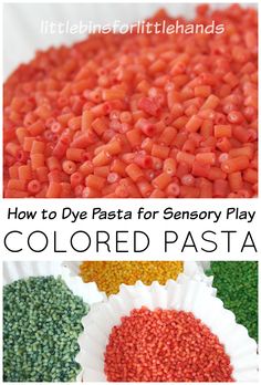 How to Dye Pasta for Colored Pasta Sensory Play Pasta Sensory Play, Dye Pasta, Colored Pasta, Sensory Dough, Nursery Planning, Homemade Playdough Recipe, Sensory Learning, Playful Learning, Sensory Boxes