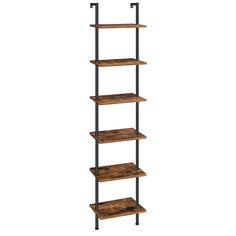 a tall wooden shelf with metal legs and shelves on each side, against a white background