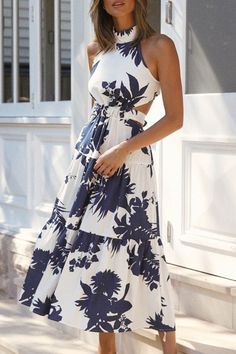 Details: Material: Cotton Style: Fashion, Street Pattern Type: Print Element: Backless Neckline: Mandarin Collar Silhouette: A Line Sleeve Length: Sleeveless Dresses Length: Ankle Length Fit Type: Loose Size(in) Bust Waist Dresses Length S 33.1 26.8 48.4 M 34.6 28.3 48.8 L 36.2 29.9 49.2 XL 37.8 31.5 49.6 Tips:Due to the many variations in monitors, the color in the image could look slightly different, please take physical design and color shall prevail.Please allow 0.4"-1" differs due to manual Sleeveless Midi Dress For Garden Party During Beach Season, Halter Neck Maxi Dress For Summer Brunch, Summer Halter Neck Maxi Dress For Brunch, Sleeveless Midi Dress For Brunch At Beach Season, Sleeveless Midi Dress For Beach Season Brunch, Sleeveless Floral Print Sundress For Summer Parties, Sleeveless Midi Dress For Garden Party And Beach Season, Sleeveless Floral Print Dress For Summer Parties, Halter Neck Sleeveless Dress For Summer Parties