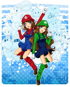 Mario and Luigi Luigi Genderbend, Mario Genderbend, Female Luigi, Law Fashion, Mario Comics, Mario Y Luigi, Princess Toadstool, Pokemon Video Games, Mario Stuff