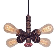 a chandelier with five light bulbs hanging from it's center and four lights on each end