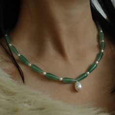 「Chinoiserie」Natural Jade Pearl Beaded Necklace | Indie Jewelry Design | Three Fleas Jade Pearl Necklace, Green Rectangular Beaded Necklace Gift, Rectangular Green Beaded Necklace For Gift, Unique Jade Beaded Necklace For Gift, Handmade White Jade Beaded Necklaces, Mythological Symbols, Daily Necklace, Traditional Chinese Art, Ancient Paintings