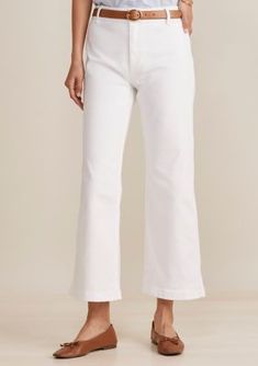 Flaunt your footwear in these cropped white denim jeans from Vineyard Vines. | Vineyard Vines Women's Mariner Crop White Denim Jeans, 32 White Straight Leg Cropped Cotton Jeans, White Wide Leg Cropped Cotton Jeans, White Cropped Cotton Jeans Straight Leg, White Cotton Cropped Jeans With Straight Leg, White Cotton Cropped Flare Jeans, White Cotton Cropped Straight Leg Jeans, White Mid-rise Pants With Frayed Hem, White Cotton Straight Leg Cropped Jeans, Chic White High Rise Cropped Jeans