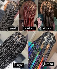 Tiny Braids For Black Women, Braids For Black Hair Protective Styles, Box Braid Sizes, Braids W Curls, Box Braids Sizes, Different Types Of Braids, Large Box Braids