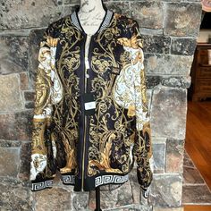 Barabas, Xx Large, Gold Detailing, 100% Polyester Designer Long Sleeve Gold Outerwear, Gold Jacket, Bomber Jacket, Jackets & Coats, Jackets For Women, Black And White, White, Women Shopping, Gold