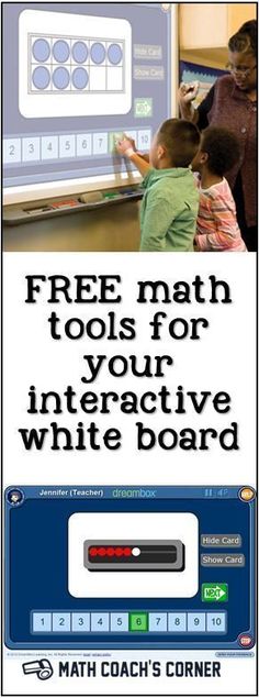 a poster with the words, free math tools for your interactive white board and an image of two children