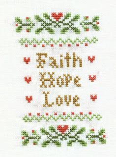 a cross stitch pattern with the words rain, hope and love