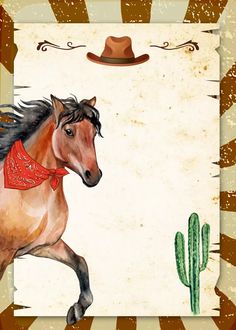 a drawing of a horse with a cowboy hat and bandana on it's head