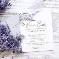 two wedding cards with lavender flowers on them