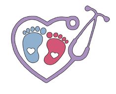 a stethoscope with two feet in the shape of a heart and a baby's foot