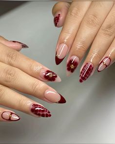 Maroon Nails, Cherry Nails, Girly Acrylic Nails, Casual Nails, Classy Acrylic Nails, Nail Art Ideas