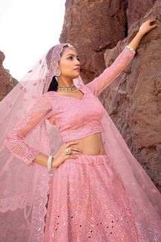 Product Features: Blouse Color: Pink Lehenga Color: Pink Dupatta Color: Pink Blouse Fabric: Net Lehenga Fabric: Net Dupatta Fabric: Net Work: Mirror Embroidery Cut Work,Zarkan Work Note: Customized upto 42 inches Wash Care: Dry Clean Occasion: Festivewear, Wedding Guest Blue Bridal Lehenga, Pink Lehenga Choli, Suits Accessories, Bridesmaid Lehenga, Organza Lehenga, Tulle Veils, Net Lehenga, Lehenga Skirt, Pink Lehenga