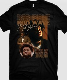 Rod Wave Nostalgia t-shirt.  The image is printed near the center chest region.  We use high quality unisex pre-shrunk cotton tees.  This shirt is printed using an industry standard printer with DTG (direct to garment) method.  Wholesale & Bulk discounts available - MESSAGE US Shipping Time: We ship out 3-5 business days after payment has been received (we have expedited 1-2 day shipping as an option also) *Wash in cold water and garment inside out for best durability and results. Dry on low temperature Rod Wave Shirts, Custom Print T-shirt For Streetwear, Custom Print Short Sleeve T-shirt For Streetwear, Graphic Tee With Custom Print For Fan Merchandise, Graphic Tee With Custom Print For Fans, Rod Wave Shirt, Rod Wave, Grafic Tees, Money Design