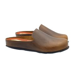 "Round toe mules, comfortable and soft, perfect to wear at home Sabot in tan leather 2 cm heel Handcrafted product in Italy Designed by \"Gioie Italiane\"" Comfortable Slip-on Mules With Rubber Sole, Everyday Slip-on Slippers With Removable Insole, Classic Everyday Slip-on Clogs, Classic Flat Clogs With Rubber Sole, Everyday Flat Heel Clogs With Rubber Sole, Comfortable Slip-on Closed Toe Slides, Comfortable Closed Toe Slip-on Slides, Brown Closed Toe Slip-ons With Rubber Sole, Brown Closed Toe Slip-ons With Leather Sole