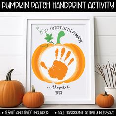 pumpkin patch handprint activity for kids in the fall and halloween season with free printables