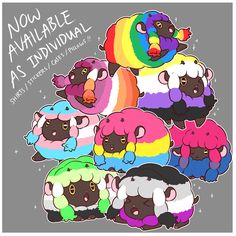 a bunch of sheep with different colors on their faces and the words now available as individual